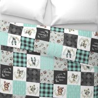 Woodland Animal Tracks Quilt Top – Onyx + Mint Patchwork Cheater Quilt, Style C