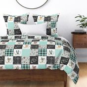 Woodland Animal Tracks Quilt Top – Onyx + Mint Patchwork Cheater Quilt, Style C