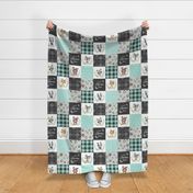Woodland Animal Tracks Quilt Top – Onyx + Mint Patchwork Cheater Quilt, Style C