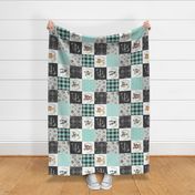 Woodland Animal Tracks Quilt Top – Onyx + Mint Patchwork Cheater Quilt ROTATED, Style C