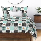 Woodland Animal Tracks Quilt Top – Onyx + Mint Patchwork Cheater Quilt ROTATED, Style C