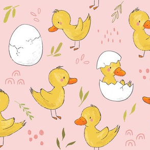 Ducklings, Just Hatched on Pink