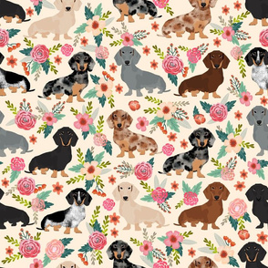 LARGE - dachshund floral vintage flowers doxie fabric doxie dachshunds design cute doxie dog