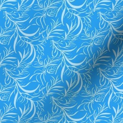 Feathery Leaves of Baby Blue on Summer Daze Blue Blue - Medium Scale