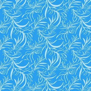 Feathery Leaves of Baby Blue on Summer Daze Blue Blue - Medium Scale