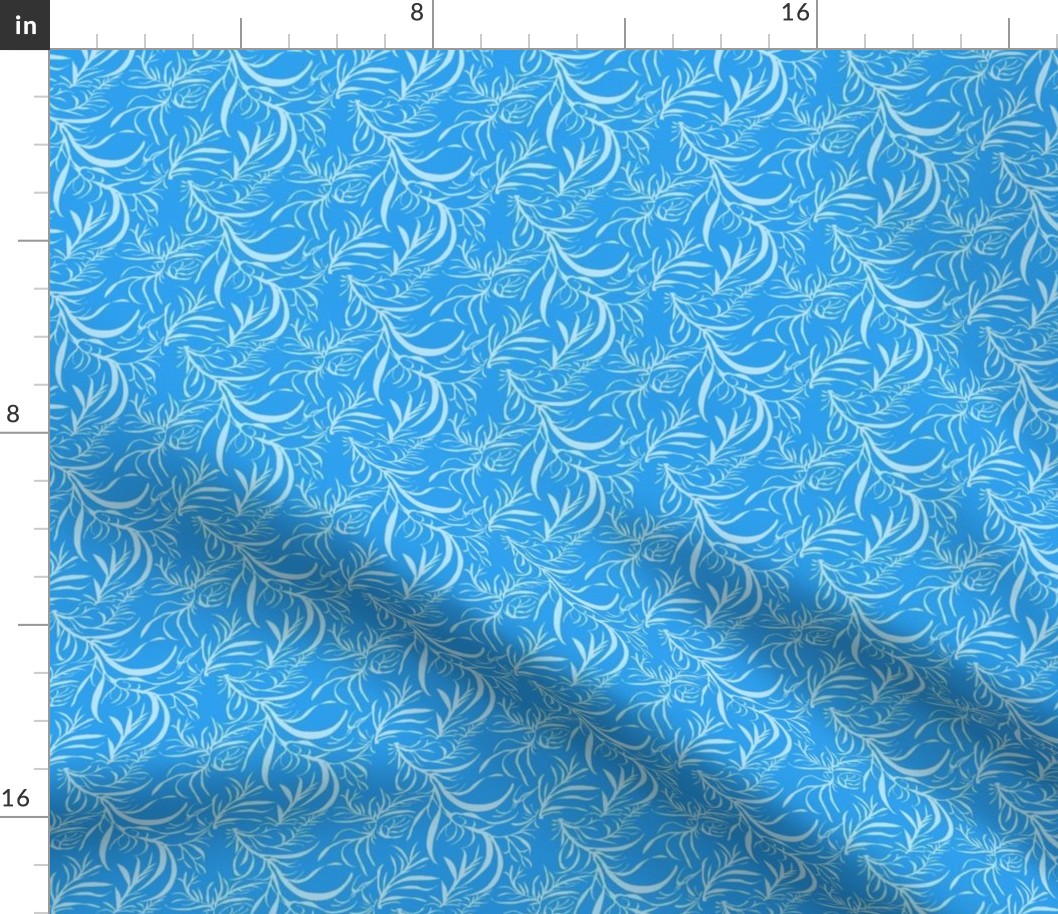 Feathery Leaves of Baby Blue on Summer Daze Blue Blue - Medium Scale