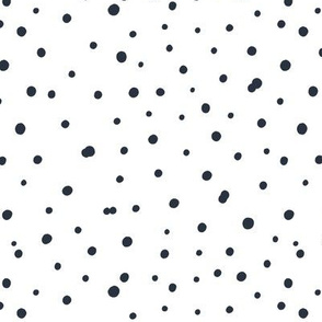 Black polka dot ornament on white background. Dots fabric.