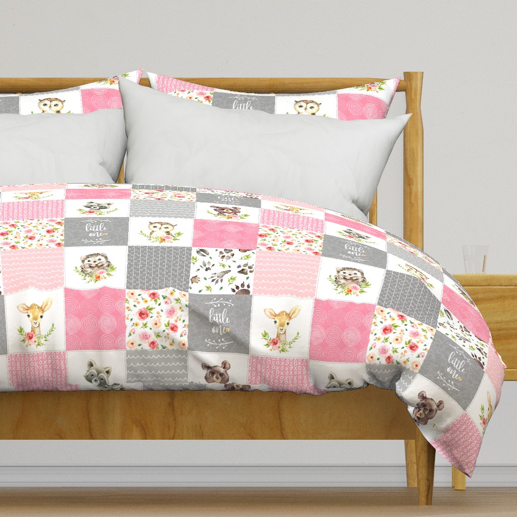 Pink Girls Woodland Cheater Quilt – Little One Blanket Patchwork, Style P