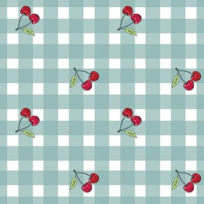 Red CHERRY on GINGHAM 