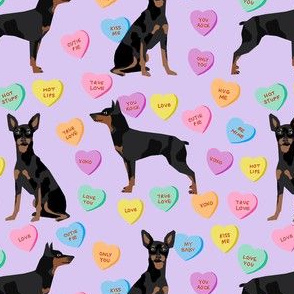 min pin candy hearts fabric - love fabric, dog fabric, min pin fabric, candy hearts fabric - lilac