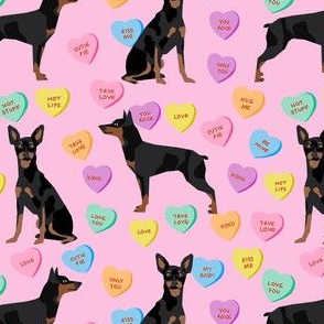 min pin candy hearts fabric - love fabric, dog fabric, min pin fabric, candy hearts fabric -pink