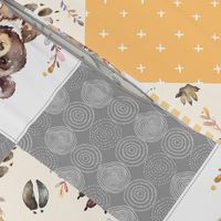 Woodland Animal Cheater Quilt – Little One Gender Neutral Gray + Honey Gold Patchwork, Style E