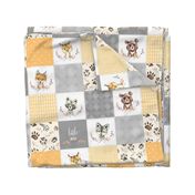 Woodland Animal Cheater Quilt – Little One Gender Neutral Gray + Honey Gold Patchwork, Style E