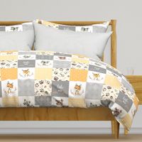 Woodland Animal Cheater Quilt – Little One Gender Neutral Gray + Honey Gold Patchwork, Style E