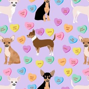 chihuahua dog valentines fabric - candy hearts fabric, love fabric, dog valentines design - lilac