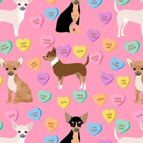 chihuahua dog valentines fabric - candy hearts fabric, love fabric, dog valentines design - pink