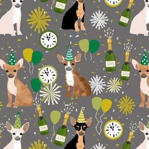 chihuahua new years even fabric - dog new years, champagne celebration dog fabric - new years - grey