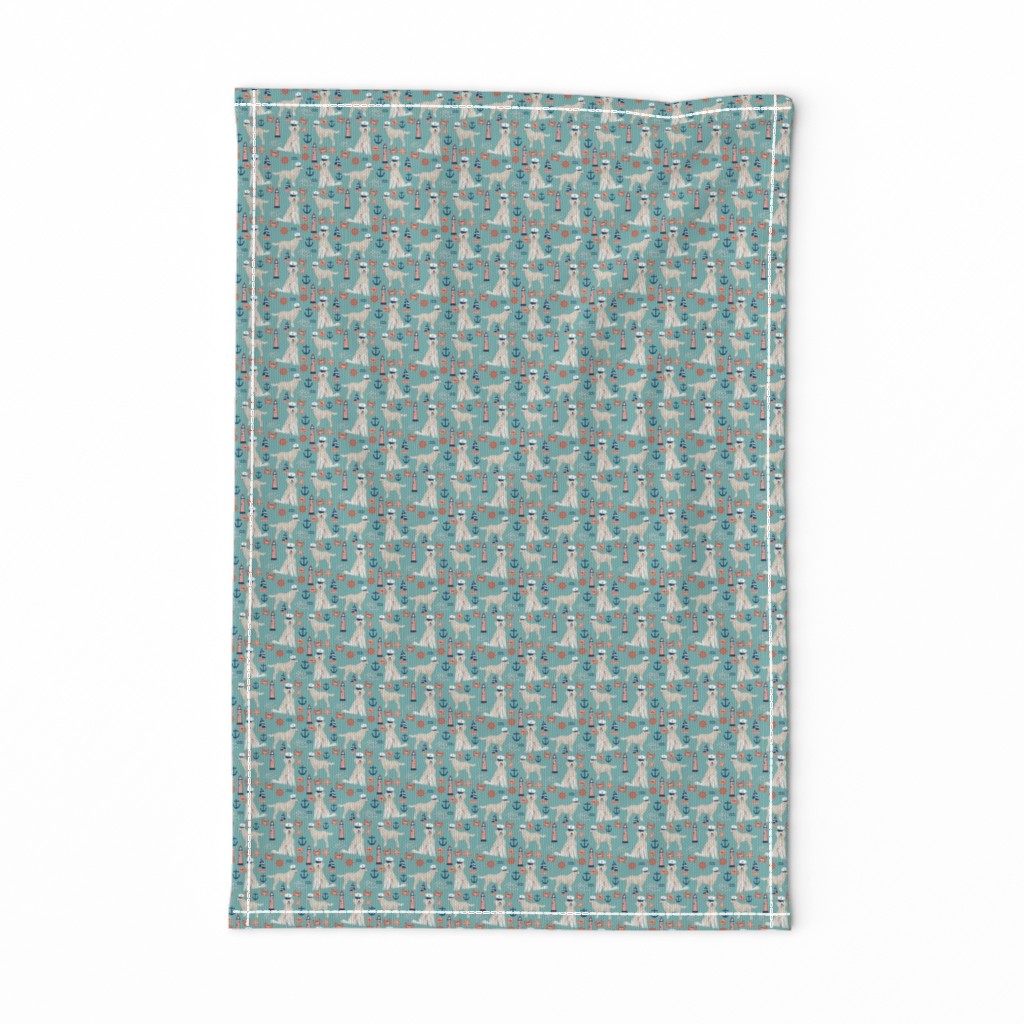 TINY - Golden Doodle nautical dog fabric pattern light blue