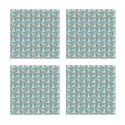 TINY - Golden Doodle nautical dog fabric pattern light blue