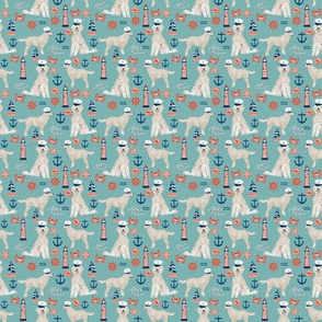 TINY - Golden Doodle nautical dog fabric pattern light blue