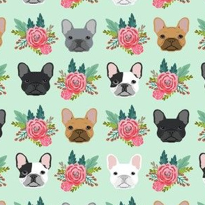 French Bulldog flowers florals frenchies dog girls flowers baby nursery sweet painted flower - light mint