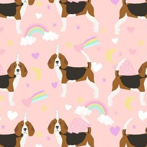 beagle unicorn fabric - cute beagles fabric, pastel unicorn fabric, pastel dog fabric, dog unicorns,  - soft pink