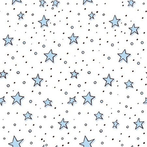  Blue stars on white Xmas night and snow. 