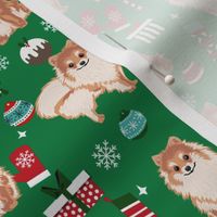 pom christmas fabric pomeranian dog fabric - dog, candy cane, holiday design - green