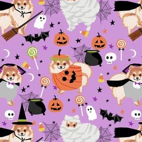 pomeranian halloween fabric - dog halloween fabric, dog costume halloween  - cute pom fabric - purple