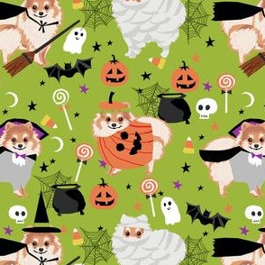 pomeranian halloween fabric - dog halloween fabric, dog costume halloween  - cute pom fabric -lime