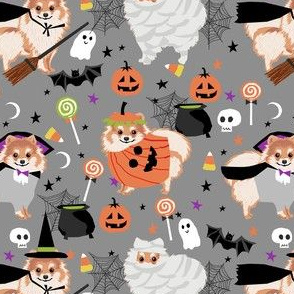 pomeranian halloween fabric - dog halloween fabric, dog costume halloween  - cute pom fabric -grey