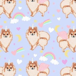 pomeranian unicorn fabric - pastel dog fabric, dog unicorn fabric, pomeranian unicorn, pet friendly - powder