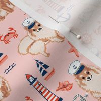 pomeranian nautical dog fabric - nautical dog design, cute dog fabric, dogs fabric-  blush