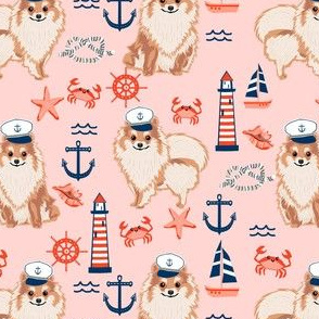 pomeranian nautical dog fabric - nautical dog design, cute dog fabric, dogs fabric-  blush