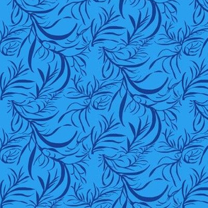 Feathery Leaves of Navy Blue on Summer Daze Blue - Medium Scale
