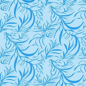 Feathery Leaves of Summer Daze Blue on Baby Blue - Medium Scale