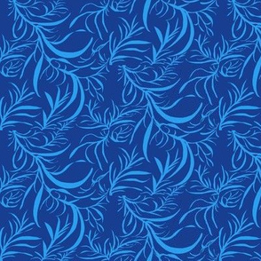 Feathery Leaves of Summer Daze Blue on Navy Blue - Medium Scale