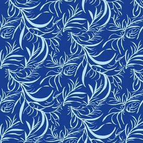 Feathery Leaves of Baby Blue on Navy Blue - Medium Scale