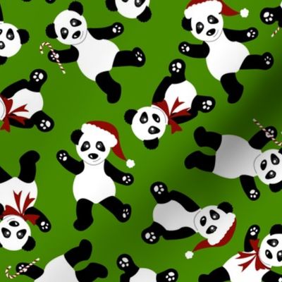 Christmas Pandas on Green