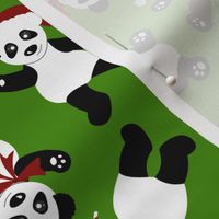 Christmas Pandas on Green