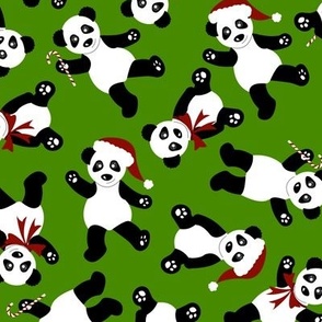Christmas Pandas on Green
