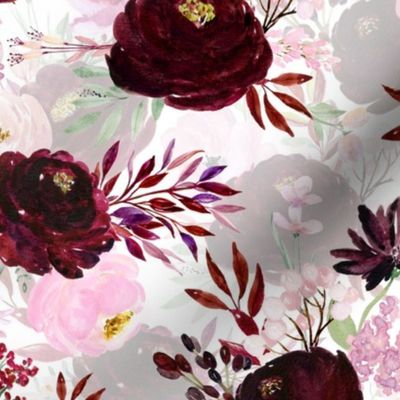 10" Bordeaux And Blush Watercolor Flowers- Double