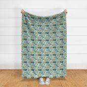 soft kitty watercolor  turquoise tea towel