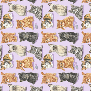 soft kitty watercolor lavender tea towel