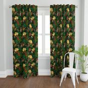 18" Tropical Night - Toucan in palm jungle with tropical flowers and bananas - black