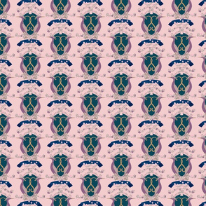 Crest with Cranes in Lavender Blue on Pink