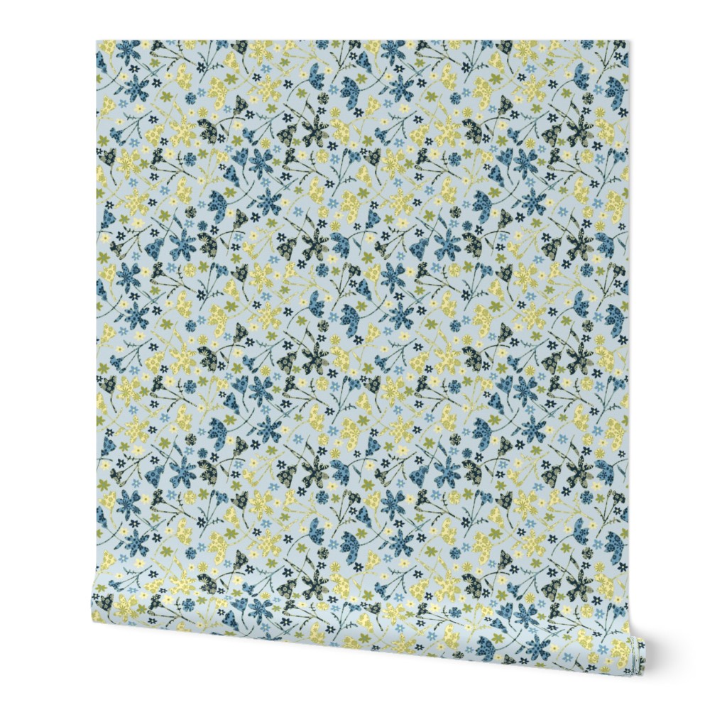 Ditsy Flowers Blue Yellow