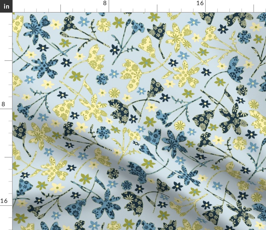 Ditsy Flowers Blue Yellow