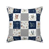 3" BLOCKS- Woodland Animal Tracks Quilt Top – Navy + Grey Patchwork Cheater Quilt, Style A