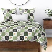 4 1/2" BLOCKS " Woodland Animal Tracks Quilt Top – Green Patchwork Cheater Quilt, Style Fg